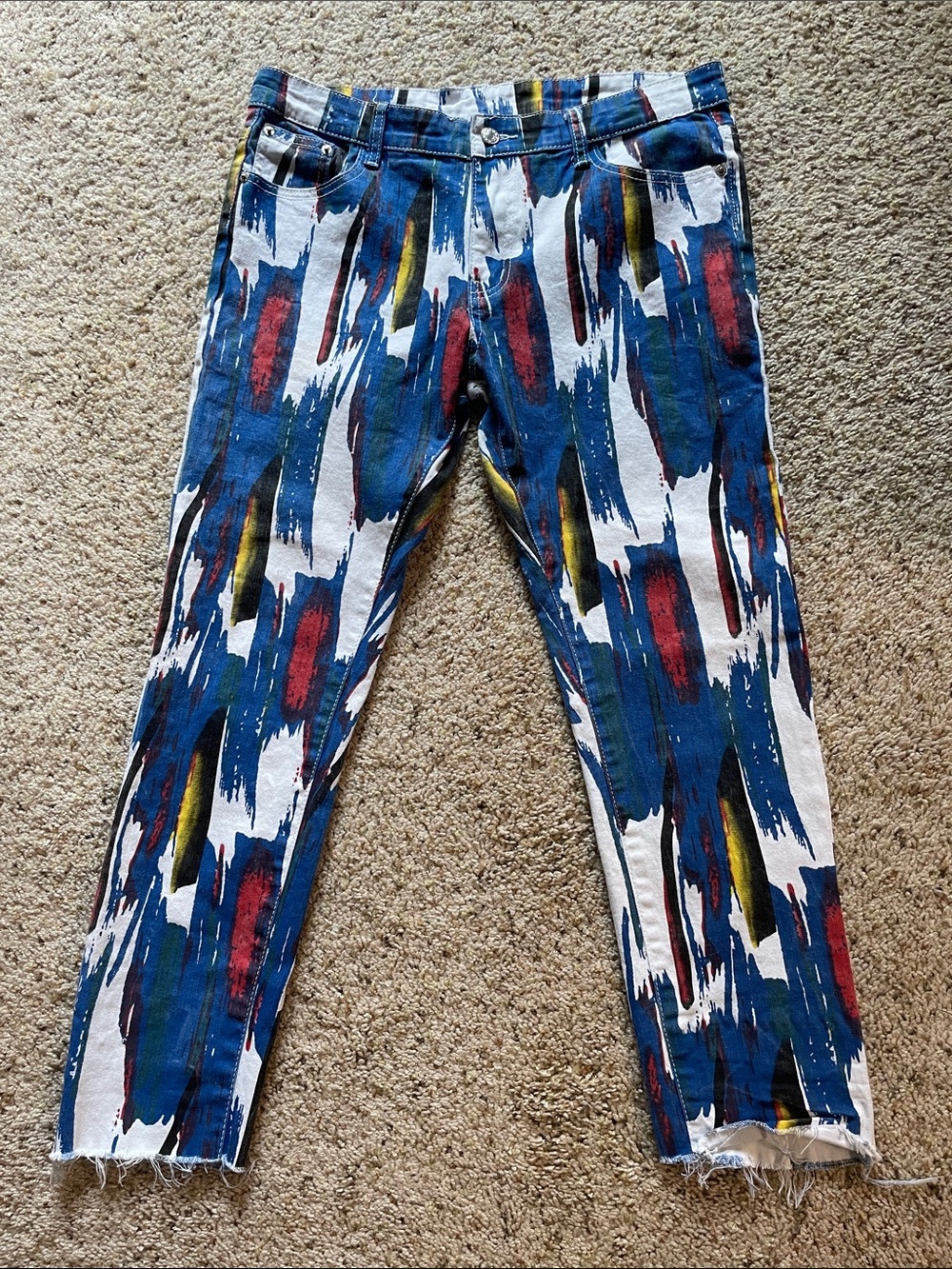 Abstract Brushstroke Pop Art Print cropped Jeans